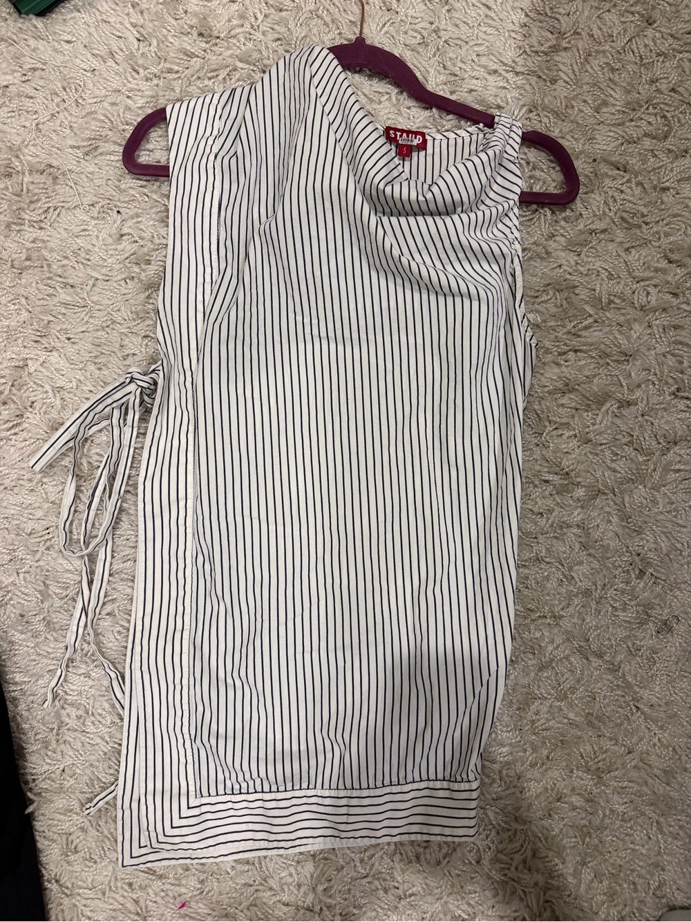 STAUD White TOP with Black Pinstripes and Side Tie